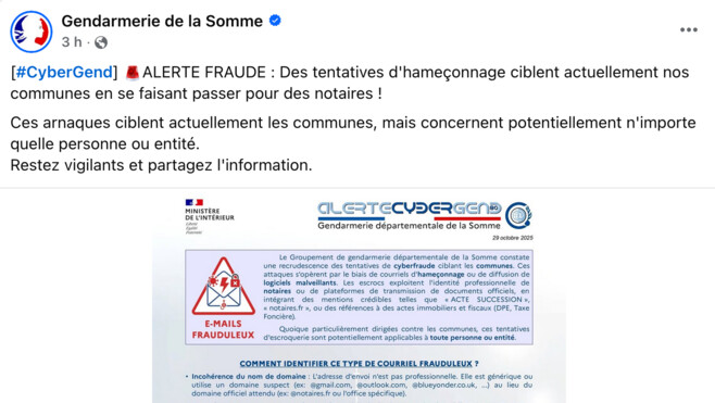 Alerte fraude dans la Somme : la gendarmerie alerte sur une vague de faux mails de notaires