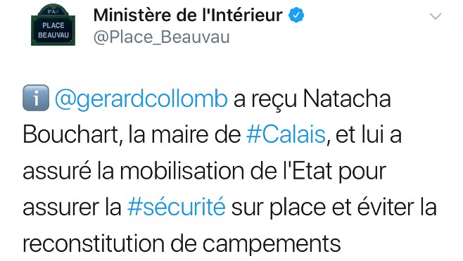 La maire de Calais a été reçue par le Minsitre de l'Intérieur.