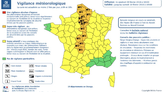 Météo France maintient son alerte ORANGE à la neige et au verglas