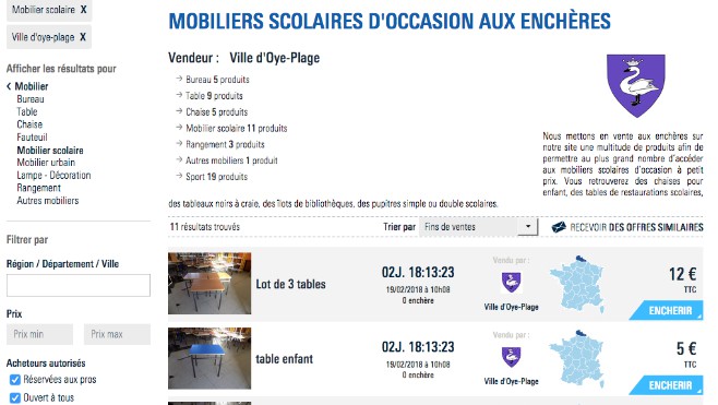 La ville de Oye-plage vend des tatamis et bureaux aux enchères !