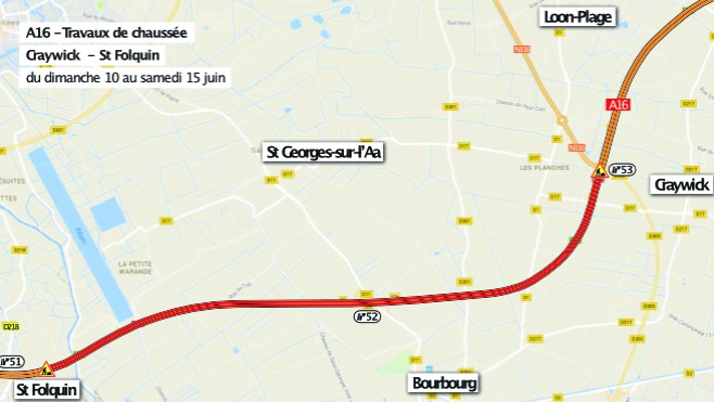 A16 : 4 semaines de travaux jusqu'au 7 juillet dans le dunkerquois !