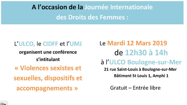 Violences sexistes et sexuelles, thème d’une conférence sur tous les sites de l’ULCO ce midi !