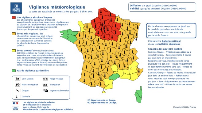 Alerte ROUGE canicule : entre 38 et 42 degrés attendus dans les terres, de 35 à 39 degrés sur le littoral 