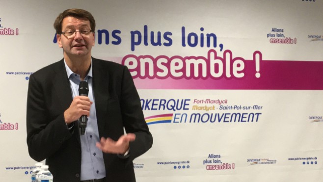 Le maire de Dunkerque, Patrice Vergriete en campagne pour un deuxième mandat.