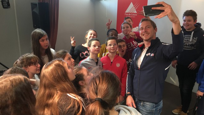 Thomas Simart parrain des sections sportives du Collège Jean Moulin à Berck.