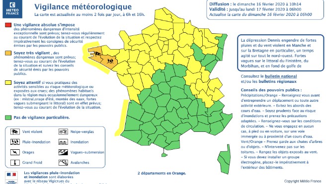 Tempête Denis: 2500 foyers privés d'électricités et accès à la mer fermés