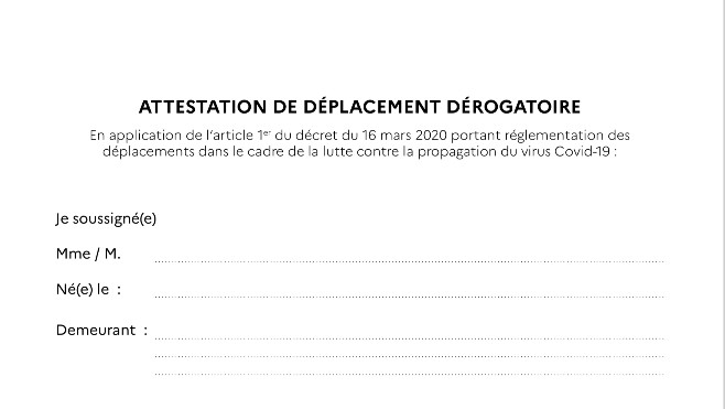 Coronavirus : l'attestation que vous devez imprimer pour justifier une sortie