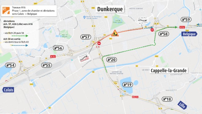 L’A16 et la RN225 en travaux pour deux mois dans le dunkerquois ! 