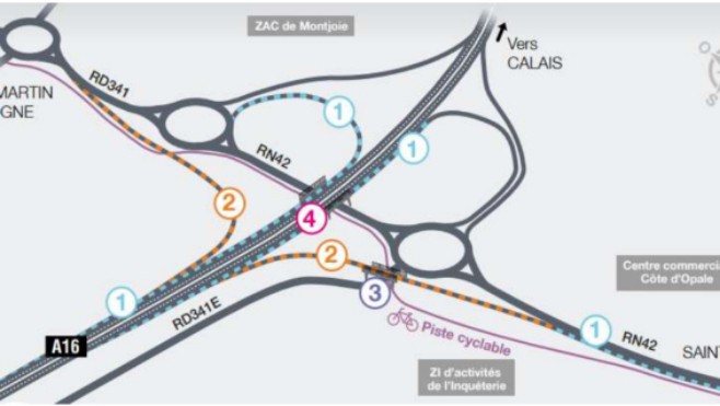 Dès lundi, un balisage en place sur l'échangeur A16-RN42 à Saint-Martin-Boulogne.