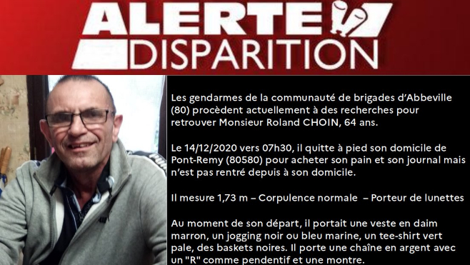 Région d'Abbeville : Roland Choin a disparu depuis lundi matin