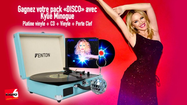 Platine vinyle vintage, album DISCO en CD et vinyle, porte clef... jouez par SMS avec Radio 6 et Kylie Minogue
