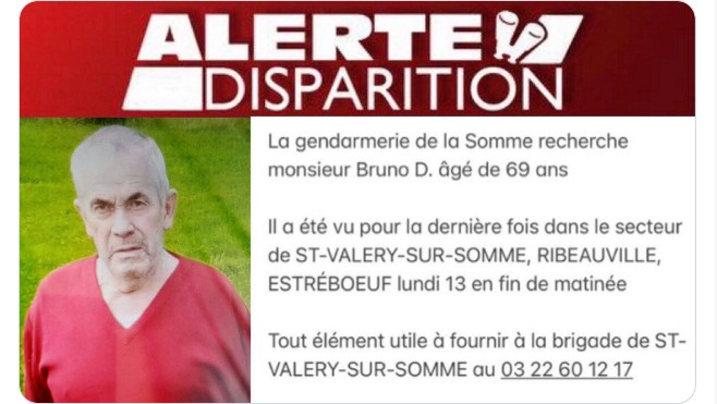 La gendarmerie de la Somme recherche un homme de 69 ans