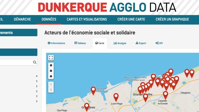 Une carte des acteurs de l'Economie sociale et solidaire dans le Dunkerquois. 