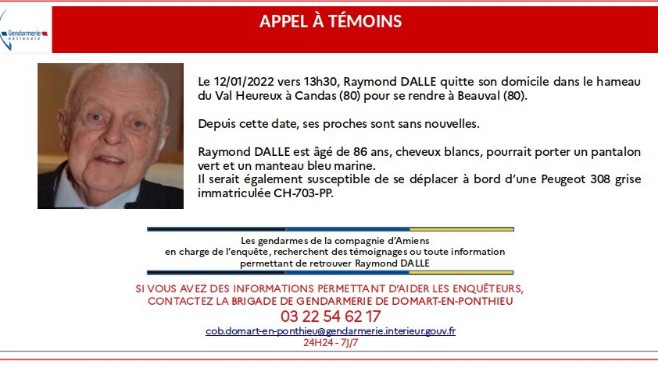 Somme: appel à témoin pour la disparition d'un octogénaire à Candas