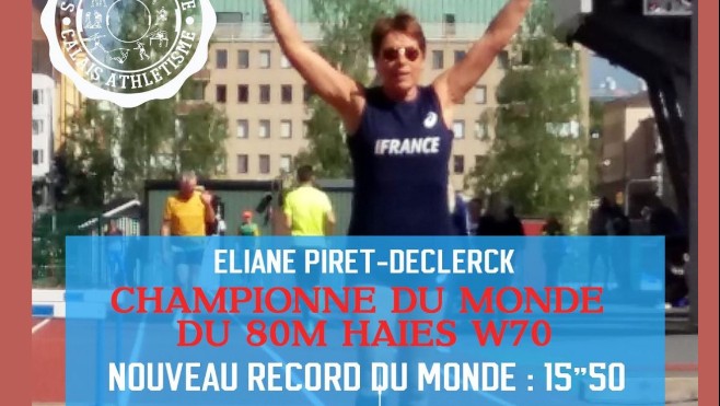 La calaisienne Eliane Piret-Declerck championne du monde du 80m haies des + de 70 ans