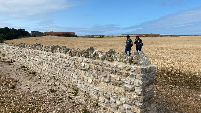 Un muret traditionnel du boulonnais en cours de restauration à Wimereux. 