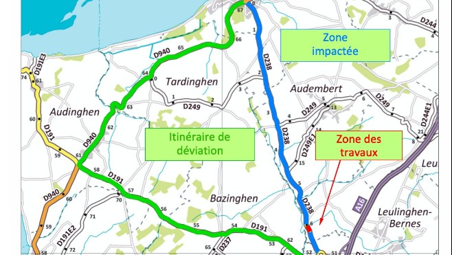 La RD238 entre Leulinghen-Berne et Wissant coupée durant trois semaines. 