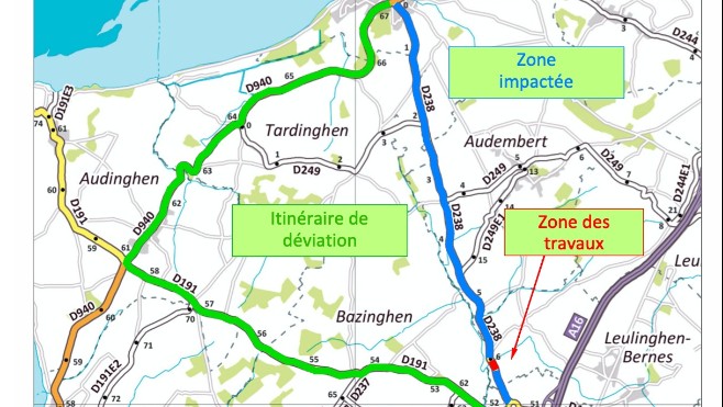 La RD238 entre Leulinghen-Berne et Wissant coupée durant trois semaines.