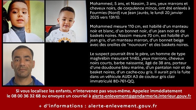 Alerte Enlèvement : deux petits garçons enlevés par leur père.
