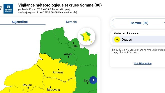 Météo : Vigilance jaune pour un risque d'orages dans la Somme.