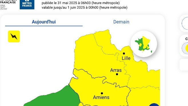 Météo : vigilance jaune pour un risque d'orages dans les Hauts de France.