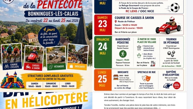 Bonningues-lès-Calais : course de caisses à savon, baptêmes en hélicoptère et brocante… la Ducasse de la Pentecôte voit les choses en grand.. 