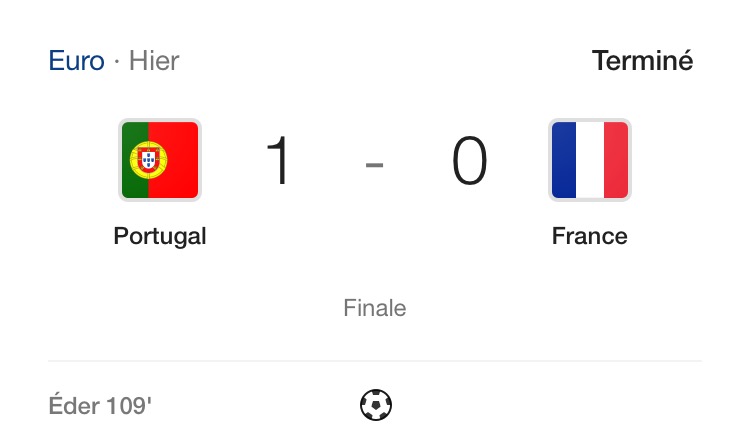 La défaite de la France, hier soir, à l'Euro 2016 et la victoire du Portugal 
